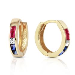 ALARRI 1.28 Carat 14K Solid Gold Hoop Earrings Natural Multi Gemstones