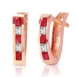 ALARRI 1.26 Carat 14K Solid Rose Gold Ruby White Topaz Hoop Earrings