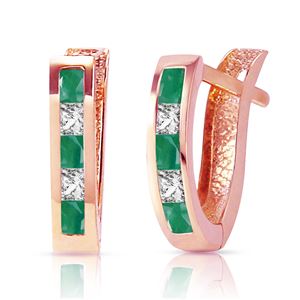ALARRI 1.26 Carat 14K Solid Rose Gold Emerald White Topaz Hoop Earrings
