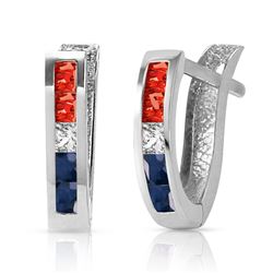 ALARRI 1.28 Carat 14K Solid White Gold USA American Flag Multi Gemstones Earrings