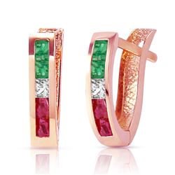 ALARRI 1.28 Carat 14K Solid Rose Gold Tri Gem Oval Hoop Earrings