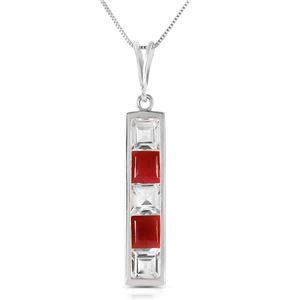 ALARRI 2.35 CTW 14K Solid White Gold Necklace Natural White Topaz Ruby