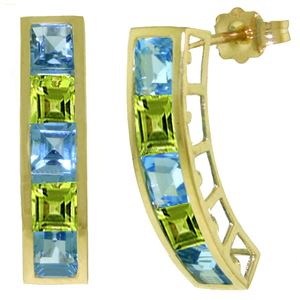 ALARRI 4.5 CTW 14K Solid Gold Earrings Natural Blue Topaz Peridot