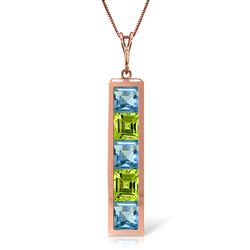 ALARRI 14K Solid Rose Gold Necklace w/ Natural Blue Topaz & Peridots