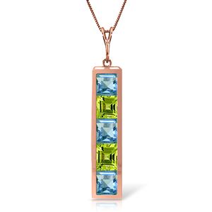 ALARRI 14K Solid Rose Gold Necklace w/ Natural Blue Topaz & Peridots