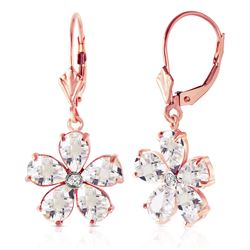 ALARRI 14K Solid Rose Gold Leverback Earrings w/ Rose Topaz & Diamond