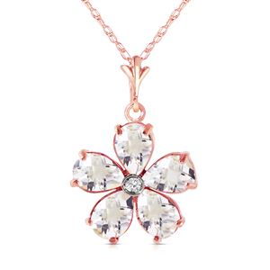 ALARRI 14K Solid Rose Gold Necklace w/ Natural Rose Topaz & Diamond