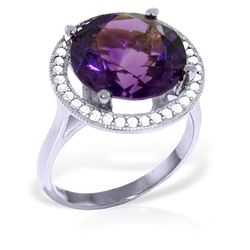 ALARRI 6.2 Carat 14K Solid White Gold Ring Natural Diamond Amethyst