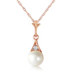 ALARRI 14K Solid Rose Gold Necklace w/ Diamond & Pearl
