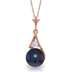 ALARRI 14K Solid Rose Gold Necklace w/ Diamond & Black Pearl