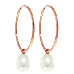 ALARRI 14K Solid Rose Gold Hoop Earrings w/ Natural Pearls
