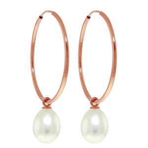 ALARRI 14K Solid Rose Gold Hoop Earrings w/ Natural Pearls