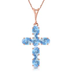 ALARRI 1.5 Carat 14K Solid Rose Gold Cross Necklace Natural Blue Topaz