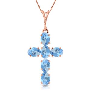 ALARRI 1.5 Carat 14K Solid Rose Gold Cross Necklace Natural Blue Topaz