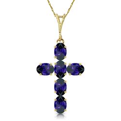 ALARRI 1.5 CTW 14K Solid Gold Cross Necklace Natural Sapphire