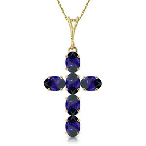 ALARRI 1.5 CTW 14K Solid Gold Cross Necklace Natural Sapphire