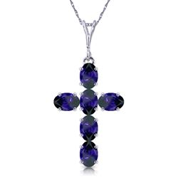 ALARRI 1.5 CTW 14K Solid White Gold Cross Necklace Natural Sapphire