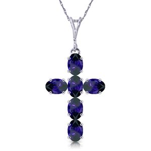 ALARRI 1.5 CTW 14K Solid White Gold Cross Necklace Natural Sapphire