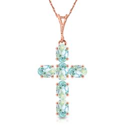 ALARRI 1.5 Carat 14K Solid Rose Gold Cross Necklace Natural Aquamarine