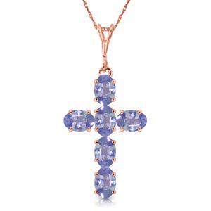 ALARRI 1.5 Carat 14K Solid Rose Gold Cross Necklace Natural Tanzanite