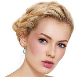 ALARRI 14K Solid Rose Gold Leverback Earrings w/ Checkerboard Cut Blue Topaz