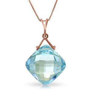 ALARRI 14K Solid Rose Gold Necklace w/ Natural Checkerboard Cut Blue Topaz