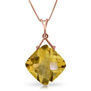 ALARRI 14K Solid Rose Gold Necklace w/ Natural Checkerboard Cut Citrine