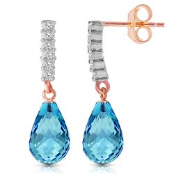 ALARRI 14K Solid Rose Gold Earrings w/ Diamonds & Blue Topaz