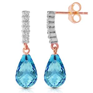 ALARRI 14K Solid Rose Gold Earrings w/ Diamonds & Blue Topaz
