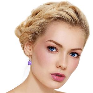 ALARRI 14K Solid Rose Gold Leverback Earrings Checkerboard Cut Amethyst