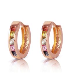 ALARRI 14K Solid Rose Gold Hoop Earrings w/ Multicolor Sapphires