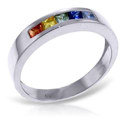 ALARRI 0.6 Carat 14K Solid White Gold Rings Natural Multicolor Sapphire