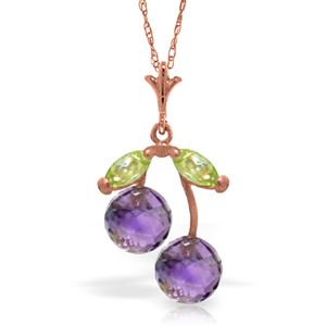 ALARRI 14K Solid Rose Gold Necklace w/ Purple Amethysts & Peridots