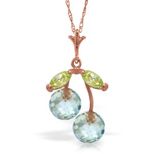 ALARRI 14K Solid Rose Gold Necklace w/ Blue Topaz & Peridots