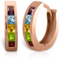 ALARRI 14K Solid Rose Gold Hoop Huggie Earrings w/ Multi Gemstones