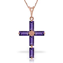 ALARRI 14K Solid Rose Gold Cross Necklace w/ Natural Purple Amethysts