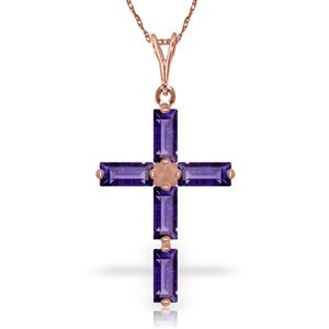 ALARRI 14K Solid Rose Gold Cross Necklace w/ Natural Purple Amethysts