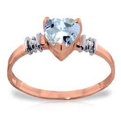 ALARRI 14K Solid Rose Gold Ring w/ Natural Aquamarine & Diamond