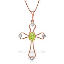ALARRI 14K Solid Rose Gold Cross Necklace w/ Natural Diamonds & Peridot