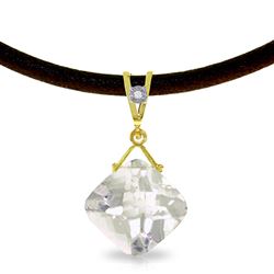 ALARRI 8.76 Carat 14K Solid Gold Leather Necklace Diamond White Topaz