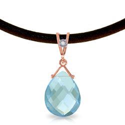 ALARRI 14K Solid Rose Gold & Leather Necklace w/ Diamond & Blue Topaz