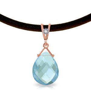 ALARRI 14K Solid Rose Gold & Leather Necklace w/ Diamond & Blue Topaz