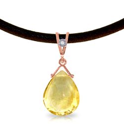 ALARRI 14K Solid Rose Gold & Leather Necklace w/ Diamond & Citrine