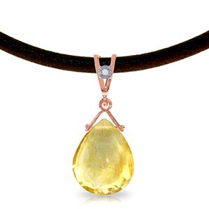 ALARRI 14K Solid Rose Gold & Leather Necklace w/ Diamond & Citrine