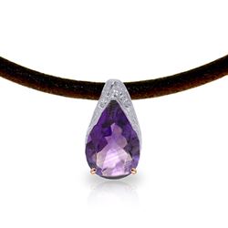 ALARRI 14K Solid Rose Gold & Leather Necklace w/ Purple Amethyst