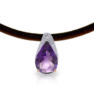 ALARRI 14K Solid Rose Gold & Leather Necklace w/ Purple Amethyst