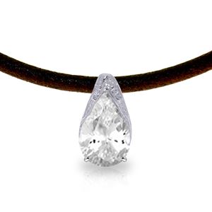 ALARRI 6 CTW 14K Solid White Gold Leather Necklace White Topaz