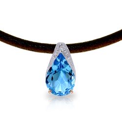 ALARRI 14K Solid Rose Gold & Leather Necklace w/ Blue Topaz