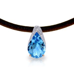 ALARRI 14K Solid Rose Gold & Leather Necklace w/ Blue Topaz