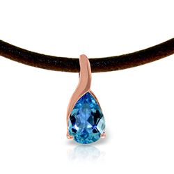 ALARRI 14K Solid Rose Gold & Leather Necklace w/ Blue Topaz